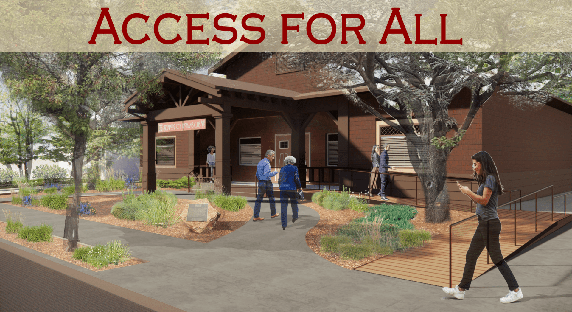 A couple of people standing in front of some trees.