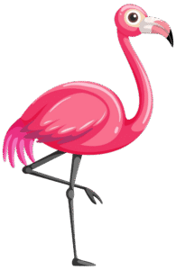 Cartoon style image of a flamingo standing on one leg