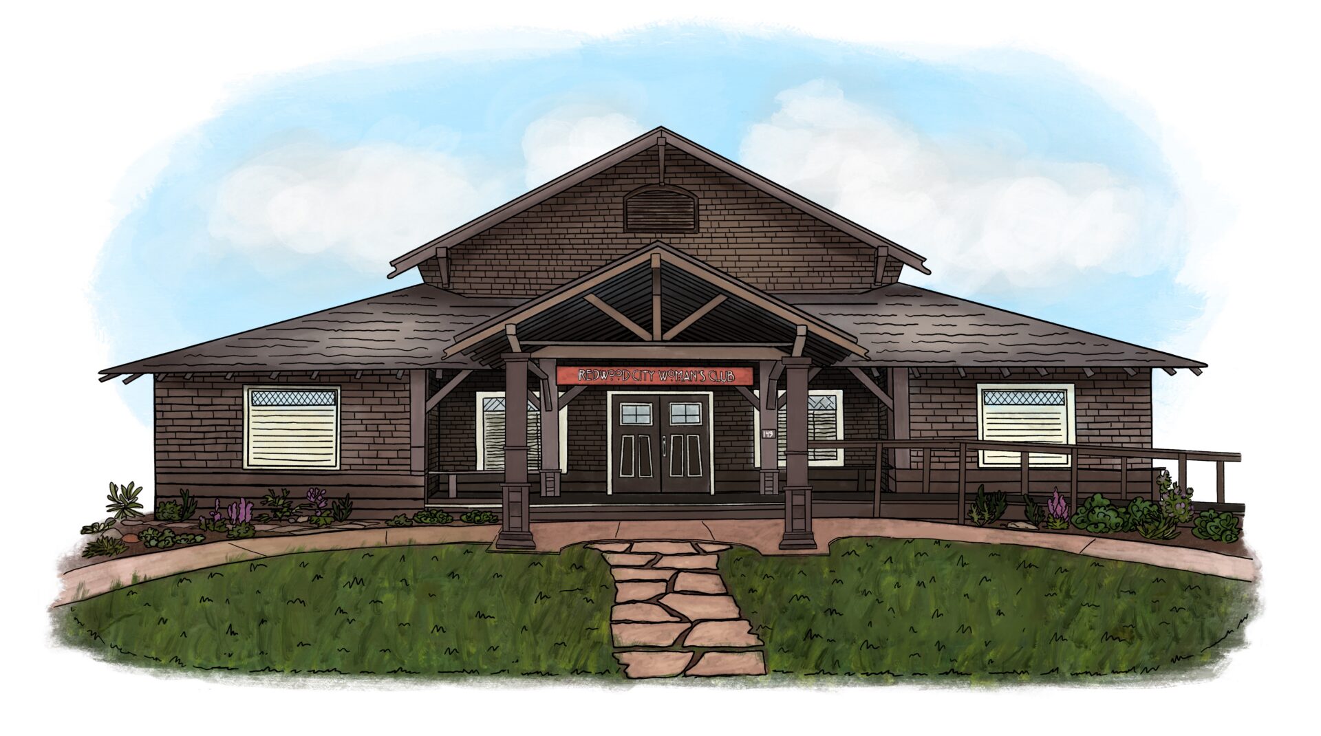Color illustration of a Craftsman-style clubhouse