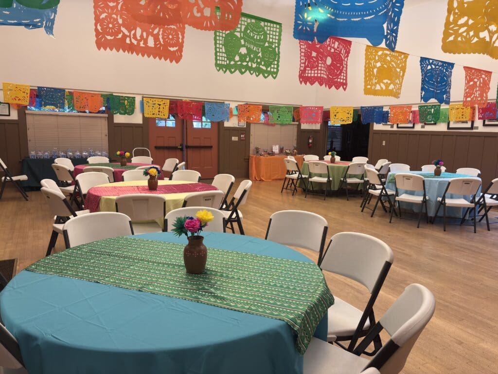 Auditorium decorated with papel picado